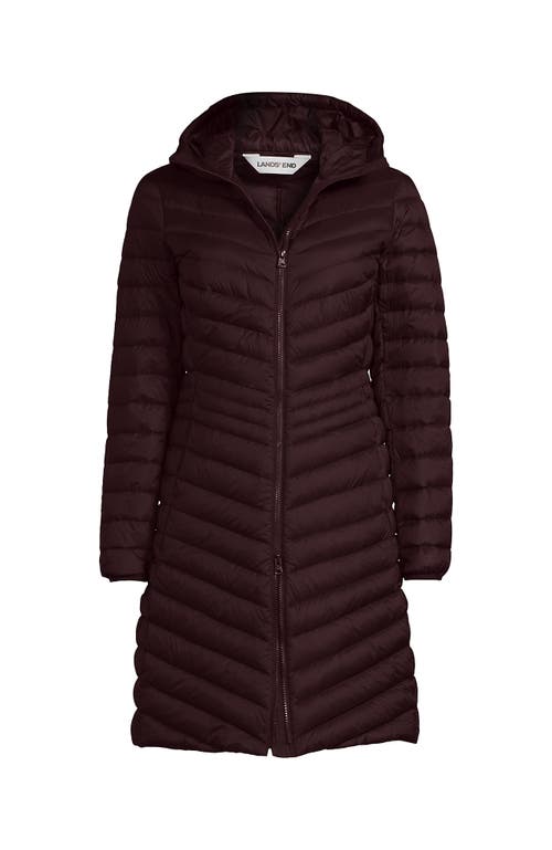 Lands' End Ultralight Packable Long Down Coat In Burgundy