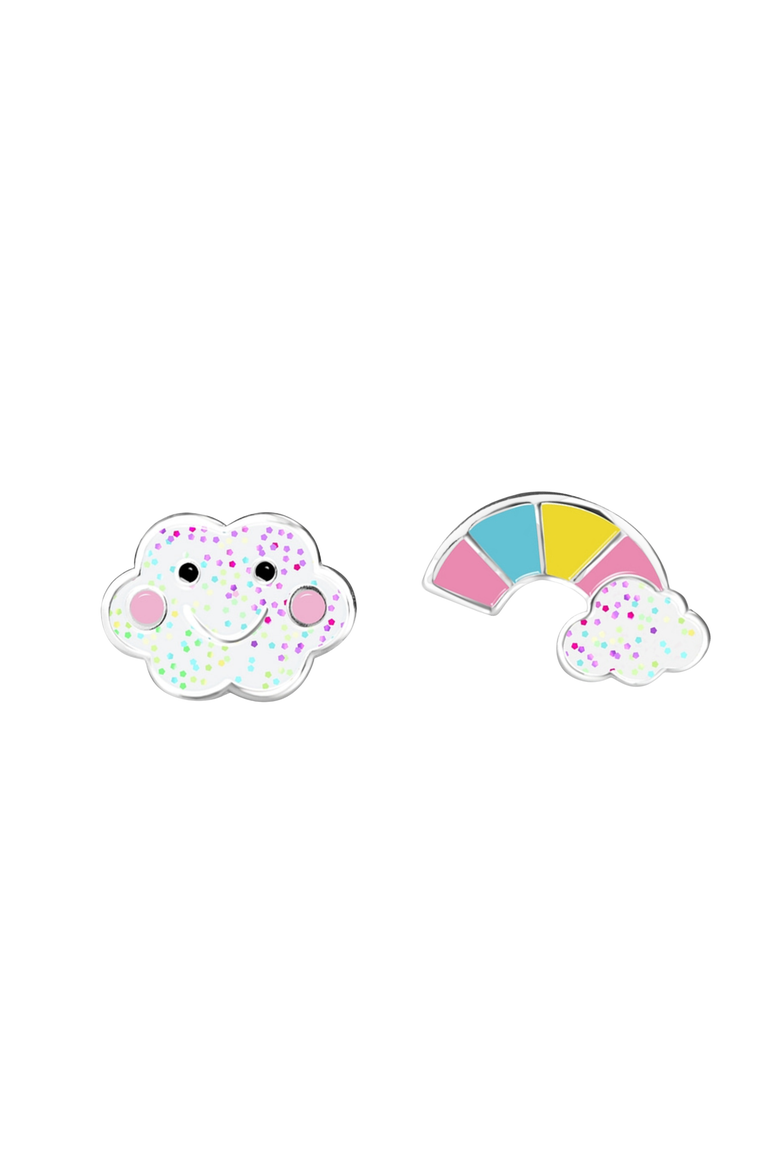 Kids' Sterling Silver Rainbow Cloud Stud Earrings in Gift Bottle, Alternate, color, White