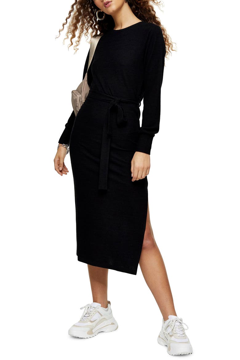 Long Sleeve Knit Midi Dress, Alternate, color, BLACK
