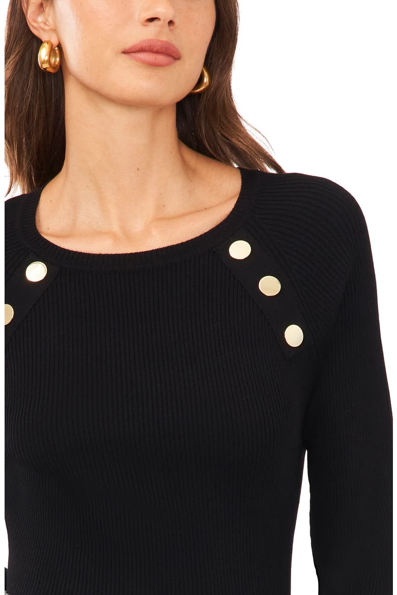 Gold Button Rib Sweater, Alternate, color, RICH BLACK 060