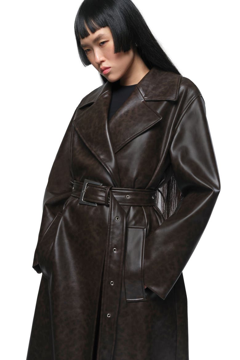 Tate Faux Leather Trench Coat, Alternate, color, JAVA