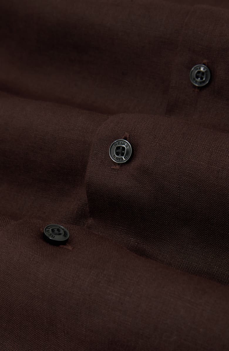 Reiss Ruban Solid Linen Button-Up Shirt, Alternate, color, Chocolate Brown
