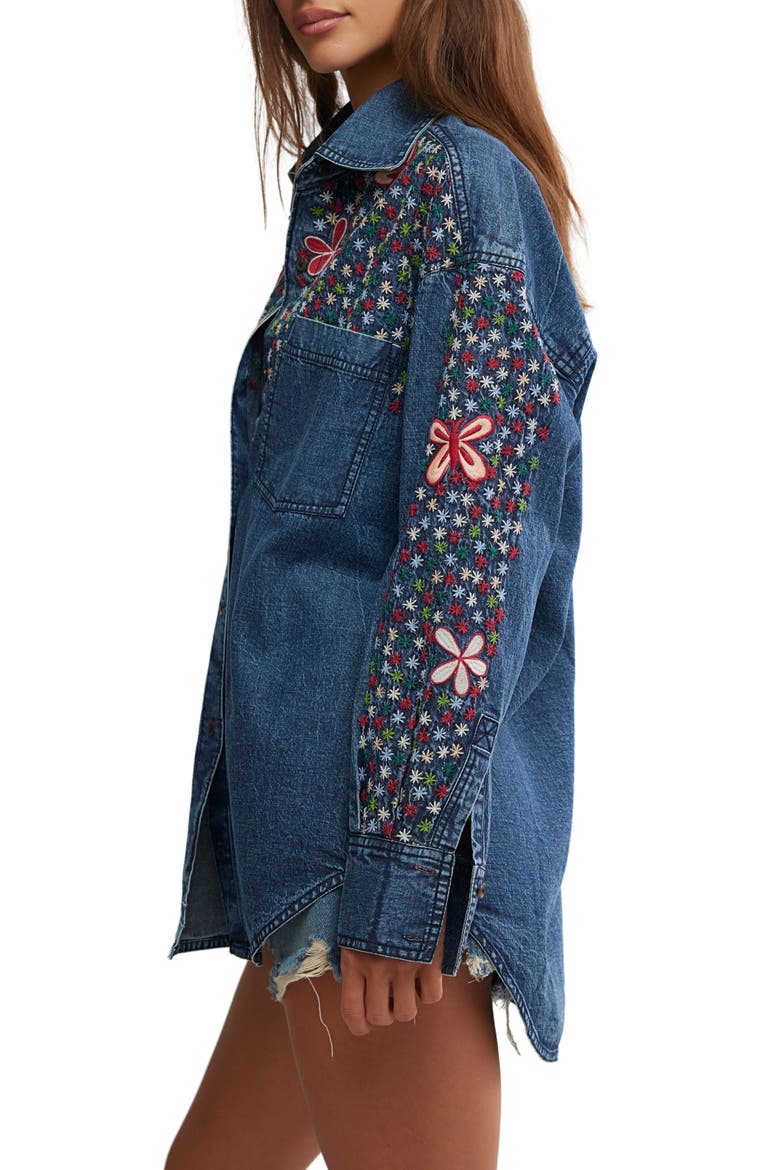 Rainbow Embroidered Denim Shirt, Alternate, color, RINSE WASH