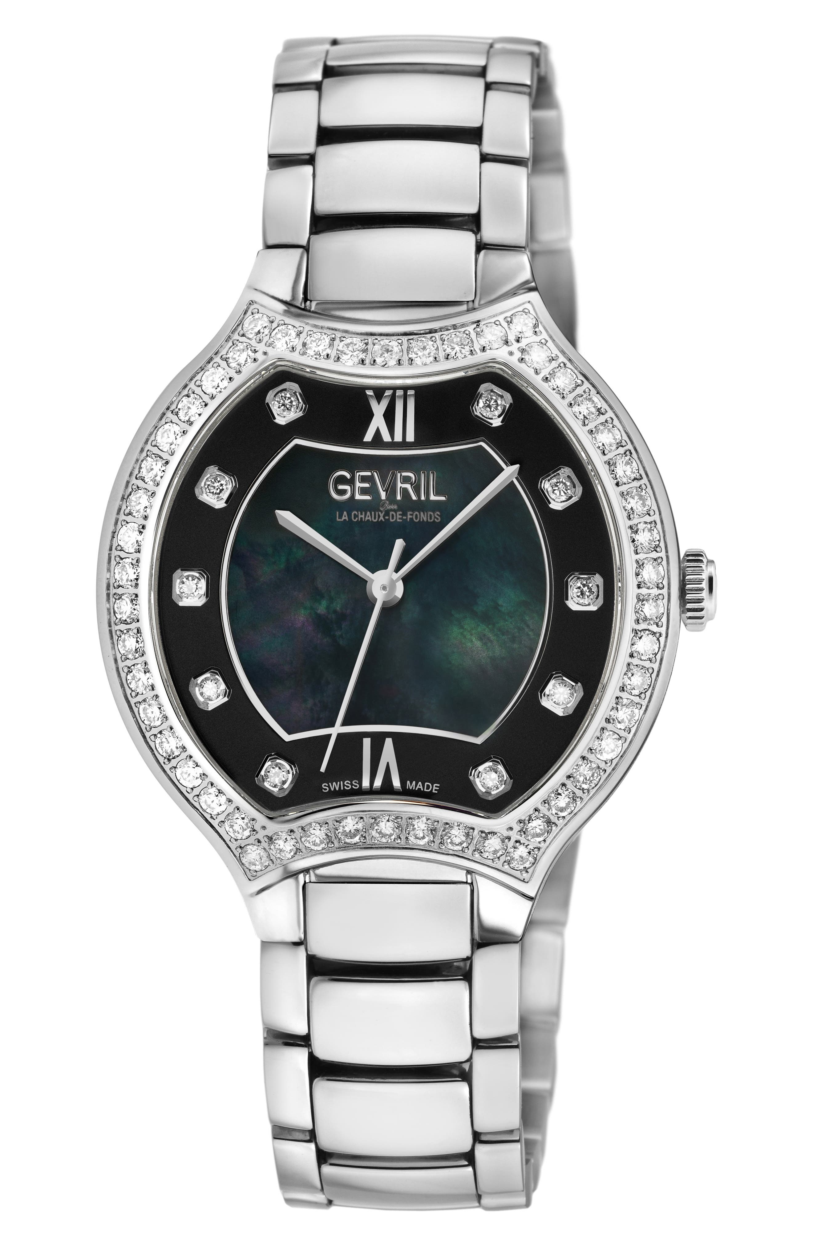 GEVRIL Lugano Diamond Bracelet Watch, 35mm