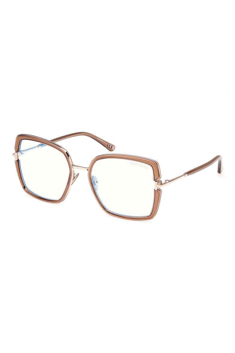 55mm Square Blue Light Blocking Optical Glasses, Alternate, color, CHAMPAGNE ROSE GOLD / T LOGO