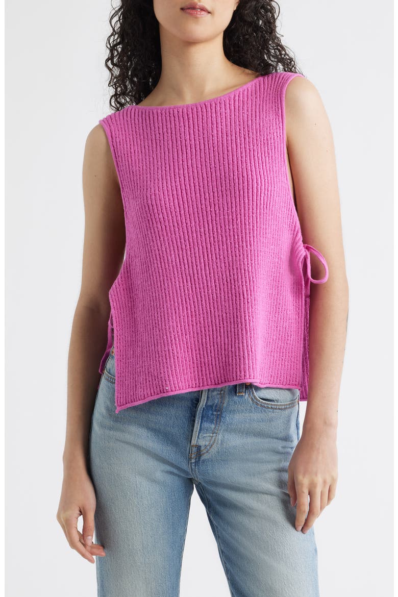 Lizzie Rib Side Tie Sleeveless Cotton & Linen Blend Sweater, Main, color, ISLAND FLOWER