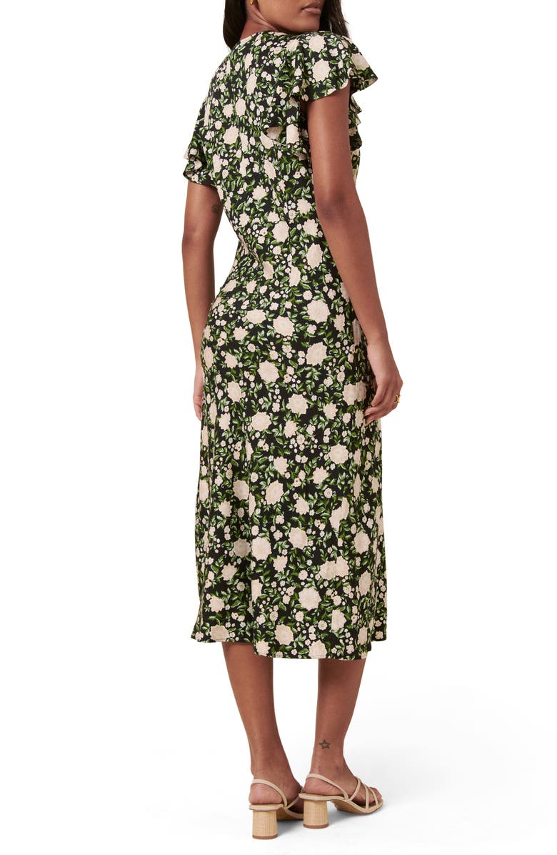 Nobody's Child Martha Flora Flutter Sleeve Midi Dress, Alternate, color, Black