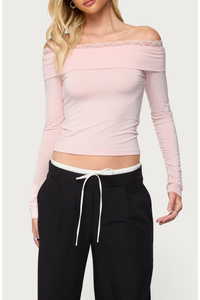 Janus Lacey Foldover Off the Shoulder Top, Main, color, PINK