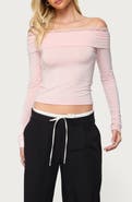 EDIKTED Janus Lacey Foldover Off the Shoulder Top