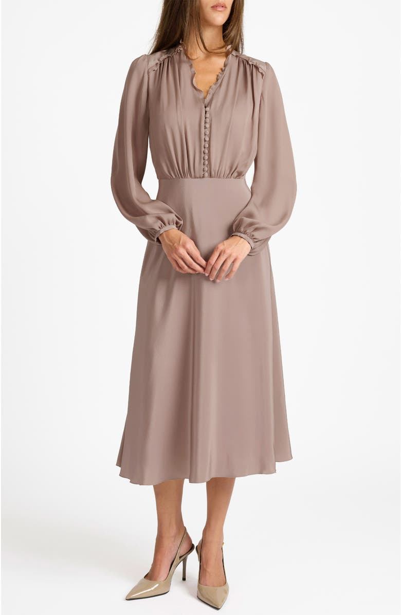 Santorelli Amal Silk Long Sleeve Fit and Flare Midi Dress, Alternate, color, Dusty Mauve