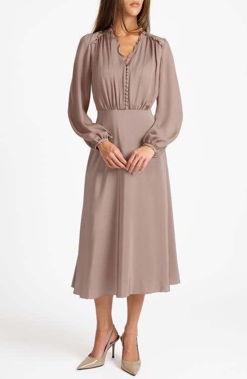 Santorelli Amal Silk Long Sleeve Fit And Flare Midi Dress In Pink