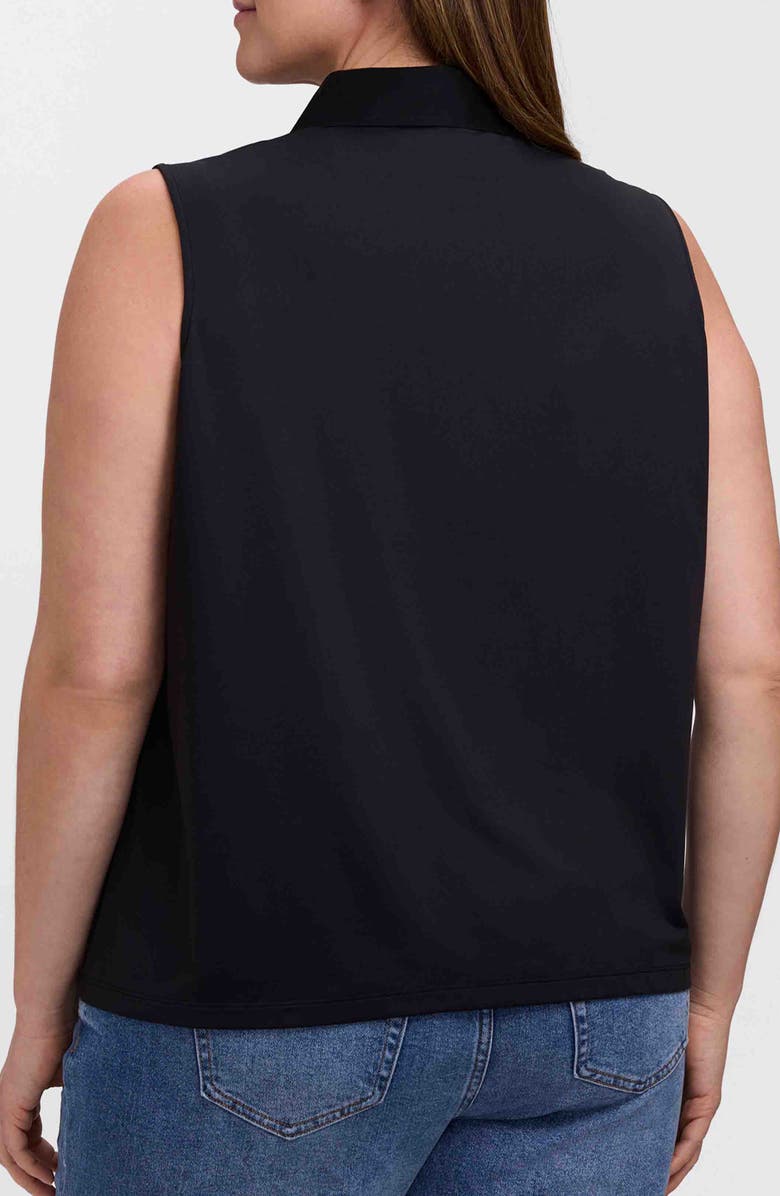 Foxcroft Ricki Mixed Media Sleeveless Button-Up Shirt, Alternate, color, Black