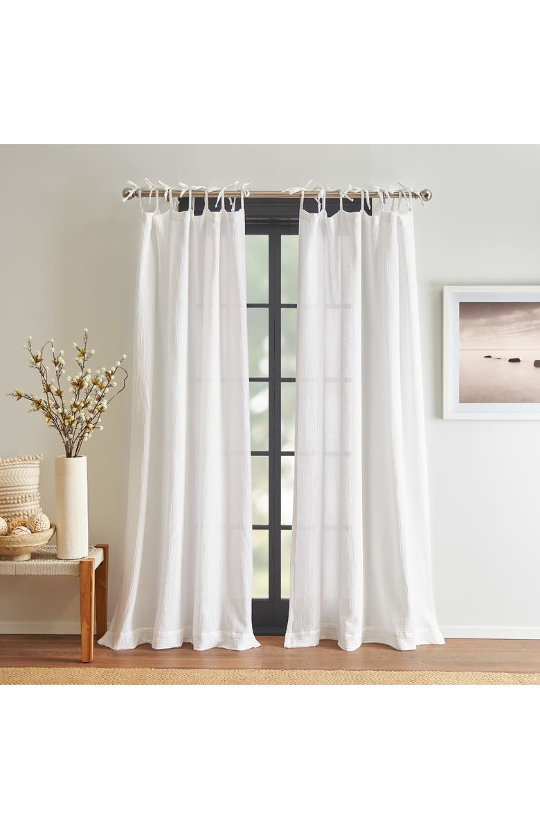 DKNY Pure Set of 2 Tie Tab Cotton Gauze Curtain Panels, Alternate, color,