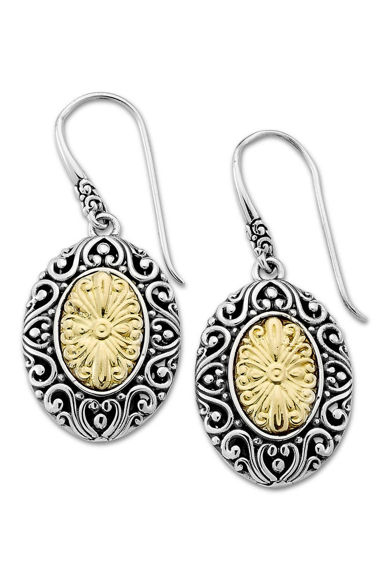 Bali Sterling Silver & 18K Gold Oval Drop Earrings, Main, color, SILVER AND GOLD