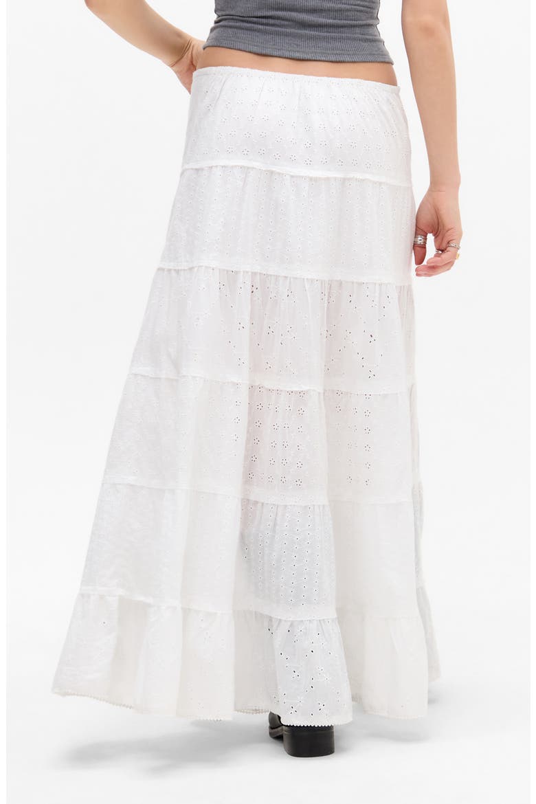 Embroidered Eyelet Tiered Cotton Maxi Skirt, Alternate, color, WHITE