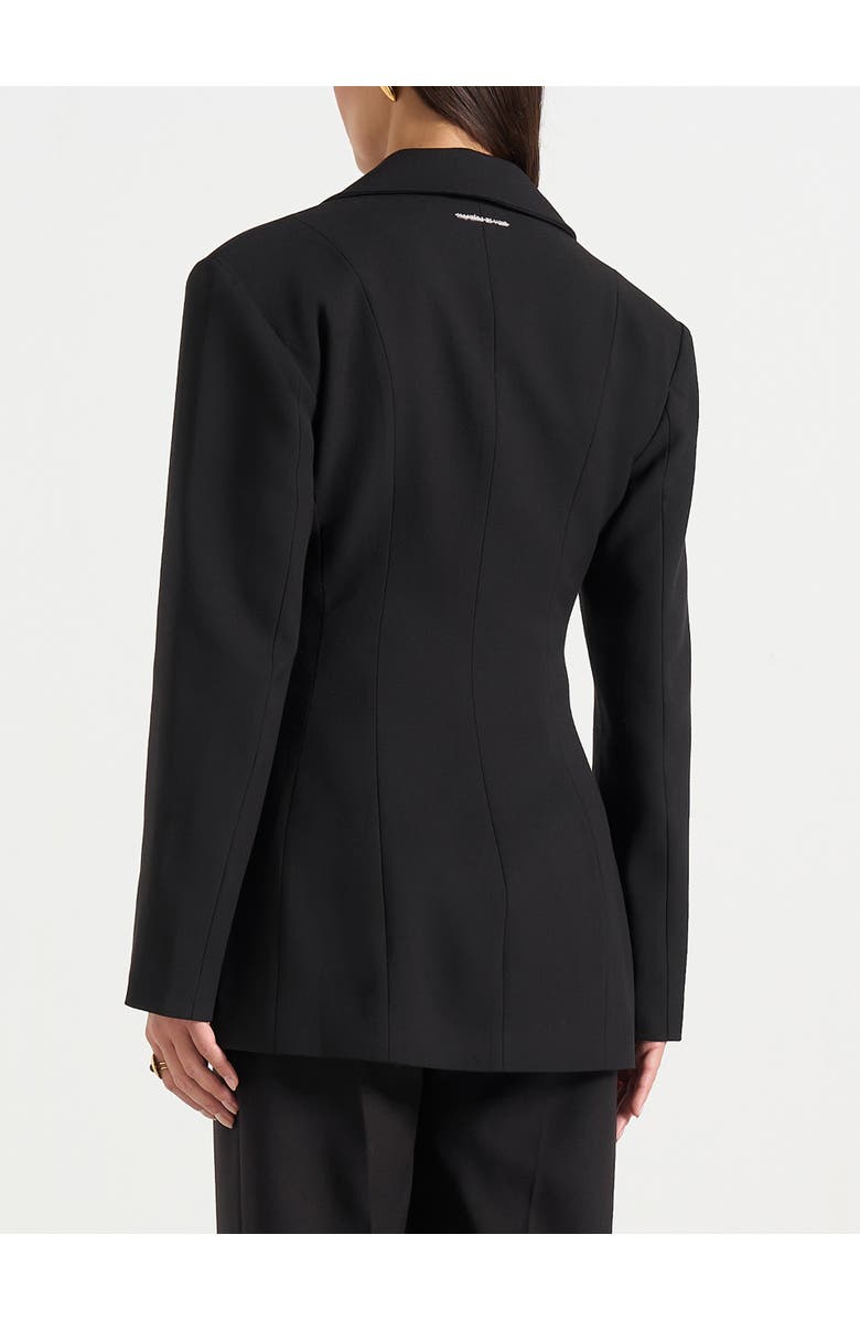 Manière De Voir Claire Wide Shoulder Cinch Waist Blazer, Alternate, color, Black