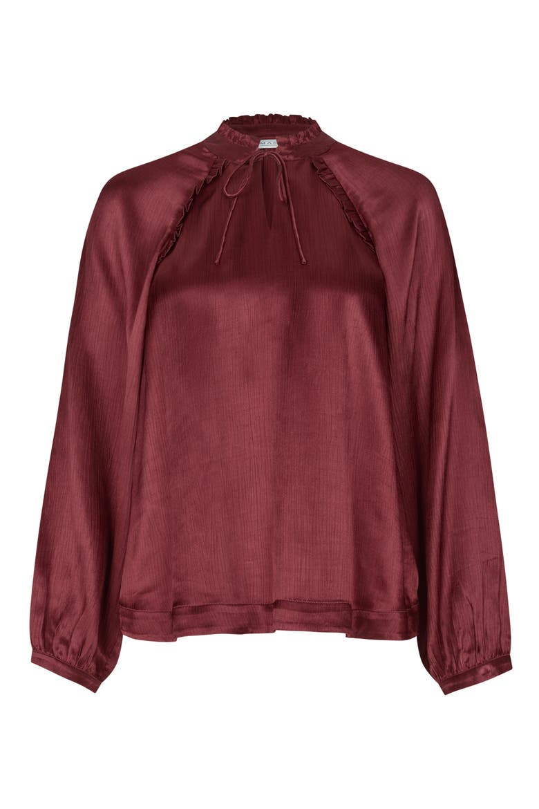 Maberonix Tie Ruffle Neck Blouse, Alternate, color, Tawny Port