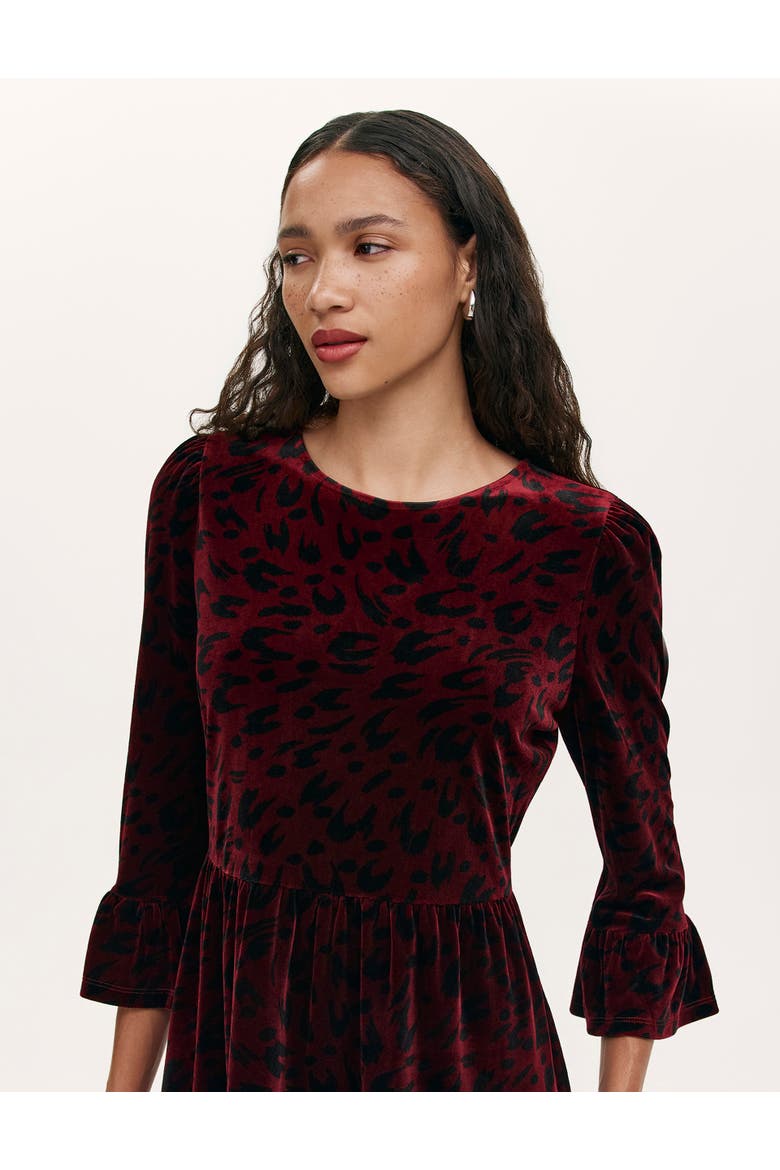 Cammie Velvet Short Dress, Alternate, color, Burgundy Animal