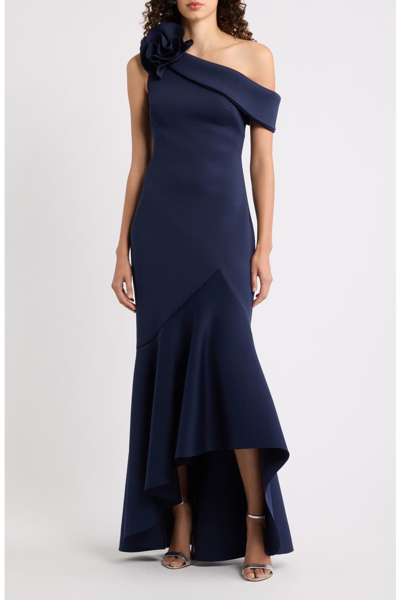 Ruffle One-Shoulder Gown, Main, color, NAVY