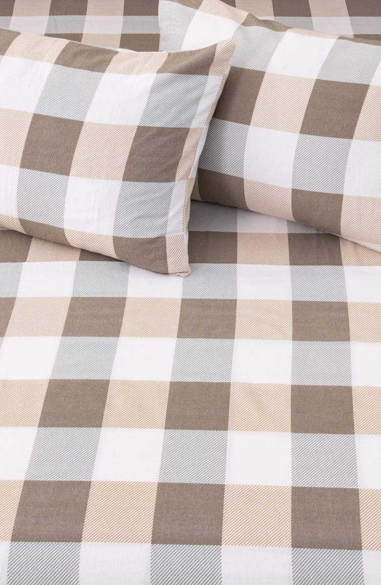 Woven & Weft Turkish Cotton Flannel Plaid Sheet Set, Alternate, color, Soft Taupe / Pale Grey