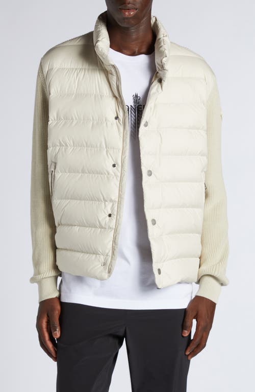 Moncler Quilted Down & Cotton Knit Cardigan In Light Beige