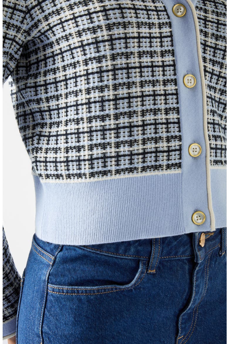 Honey Plaid Cotton Crop Cardigan, Alternate, color, BLUE