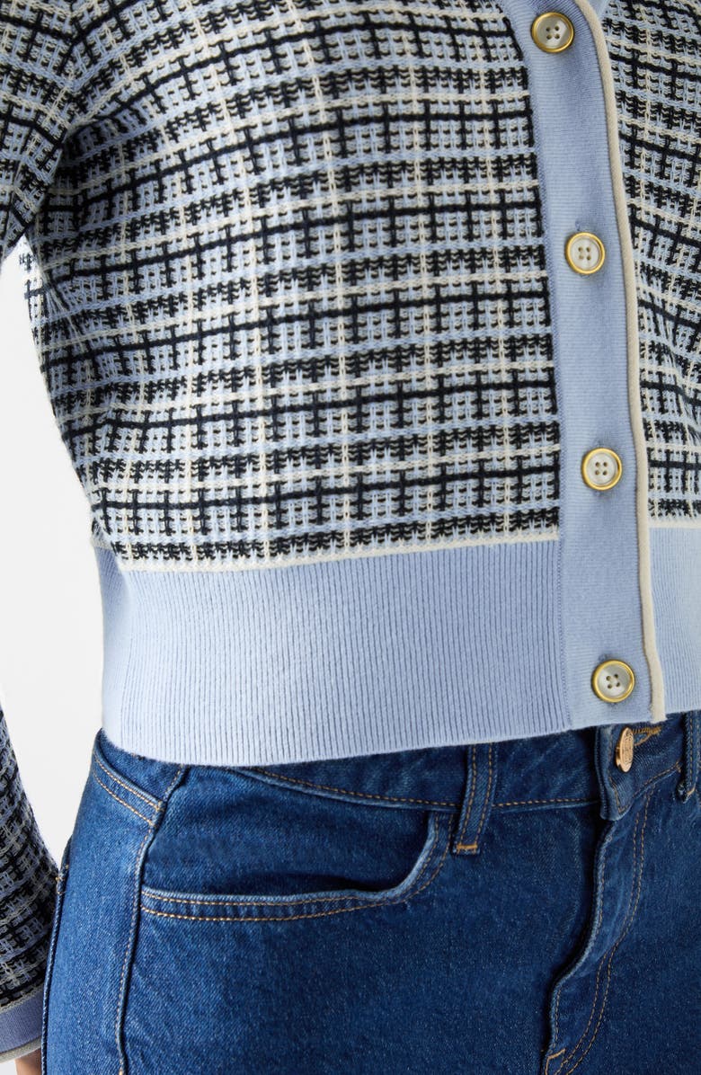 LK Bennett Honey Plaid Cotton Crop Cardigan, Alternate, color, 