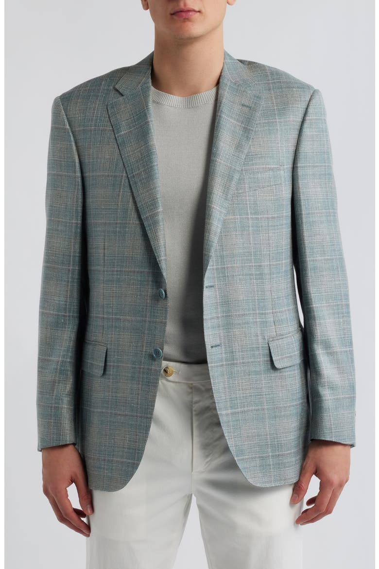 Siena Regular Fit Light Green Plaid Wool & Silk Blend Sport Coat, Alternate, color, GREEN