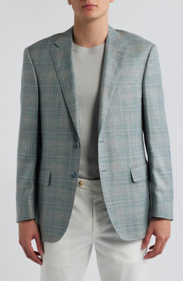 Canali Siena Regular Fit Light Green Plaid Wool & Silk Blend Sport Coat, Alternate, color, Green