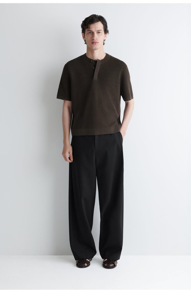COS Knitted Linen Henley T-shirt, Alternate, color, Dark Brown