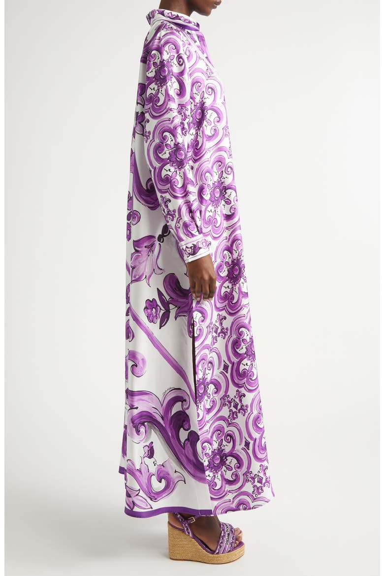 Majolica Print Long Sleeve Silk Shirtdress, Alternate, color, IP3TN MIX MAIOLICA VIOLA