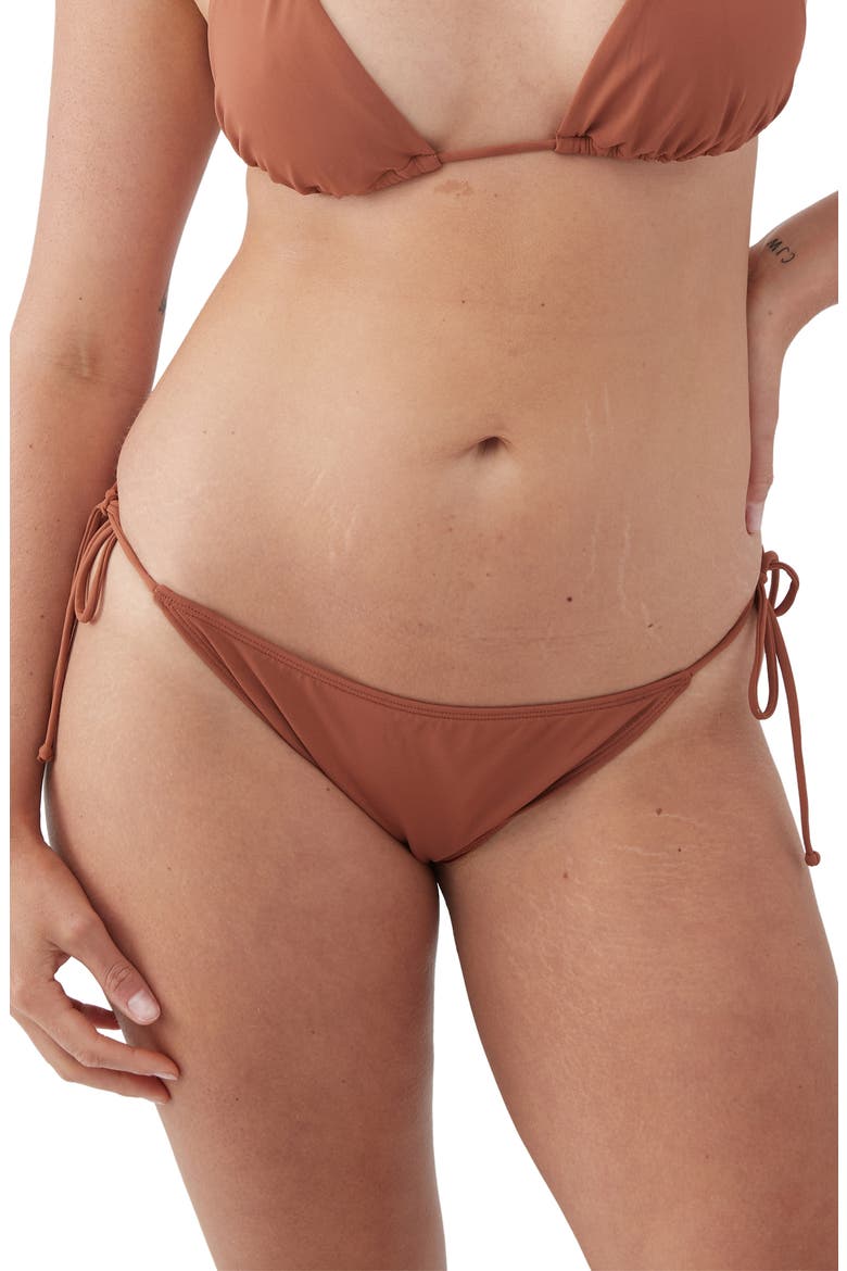 Saltwater Solids Maracas Side Tie Bikini Bottoms, Main, color, RUSTIC BROWN