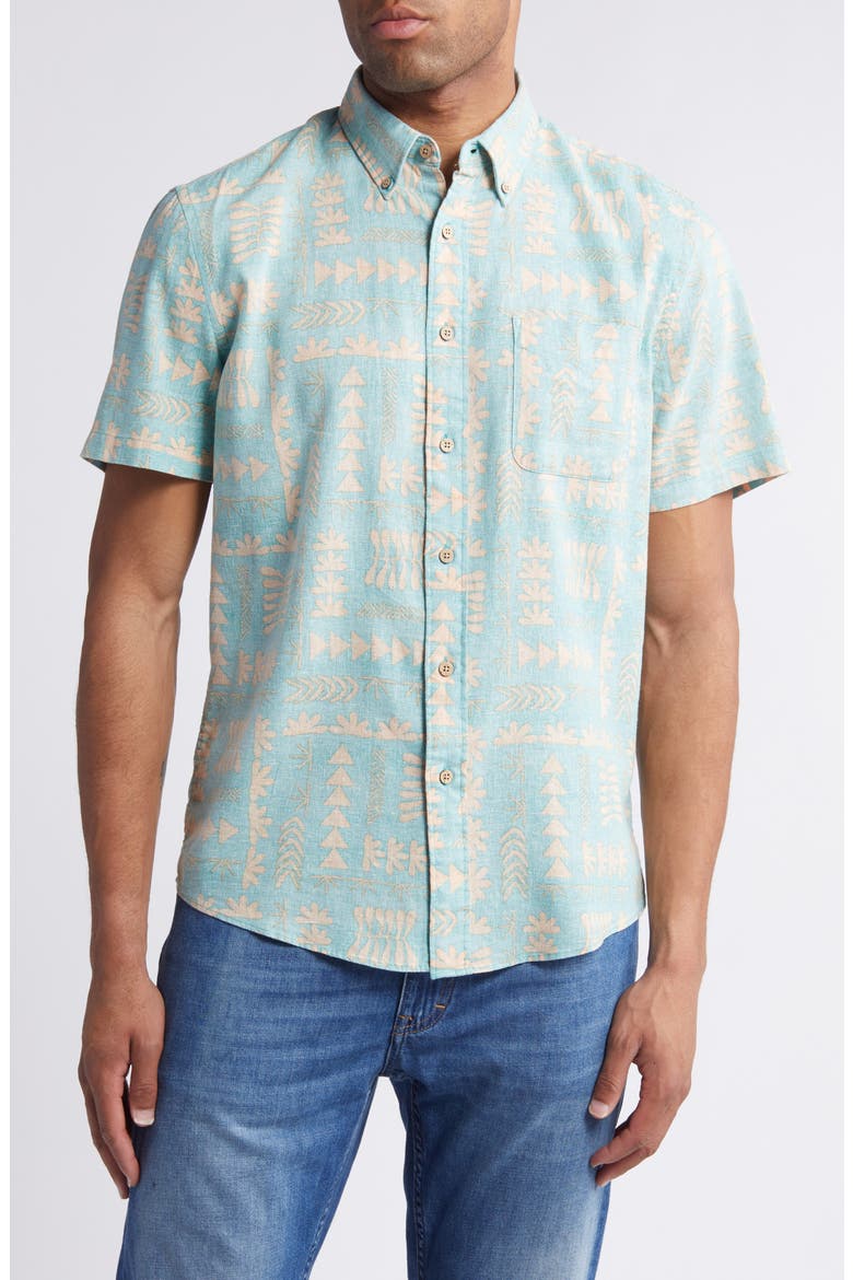 Breeze Short Sleeve Button-Down Shirt, Main, color, TEAL NAUPAKA