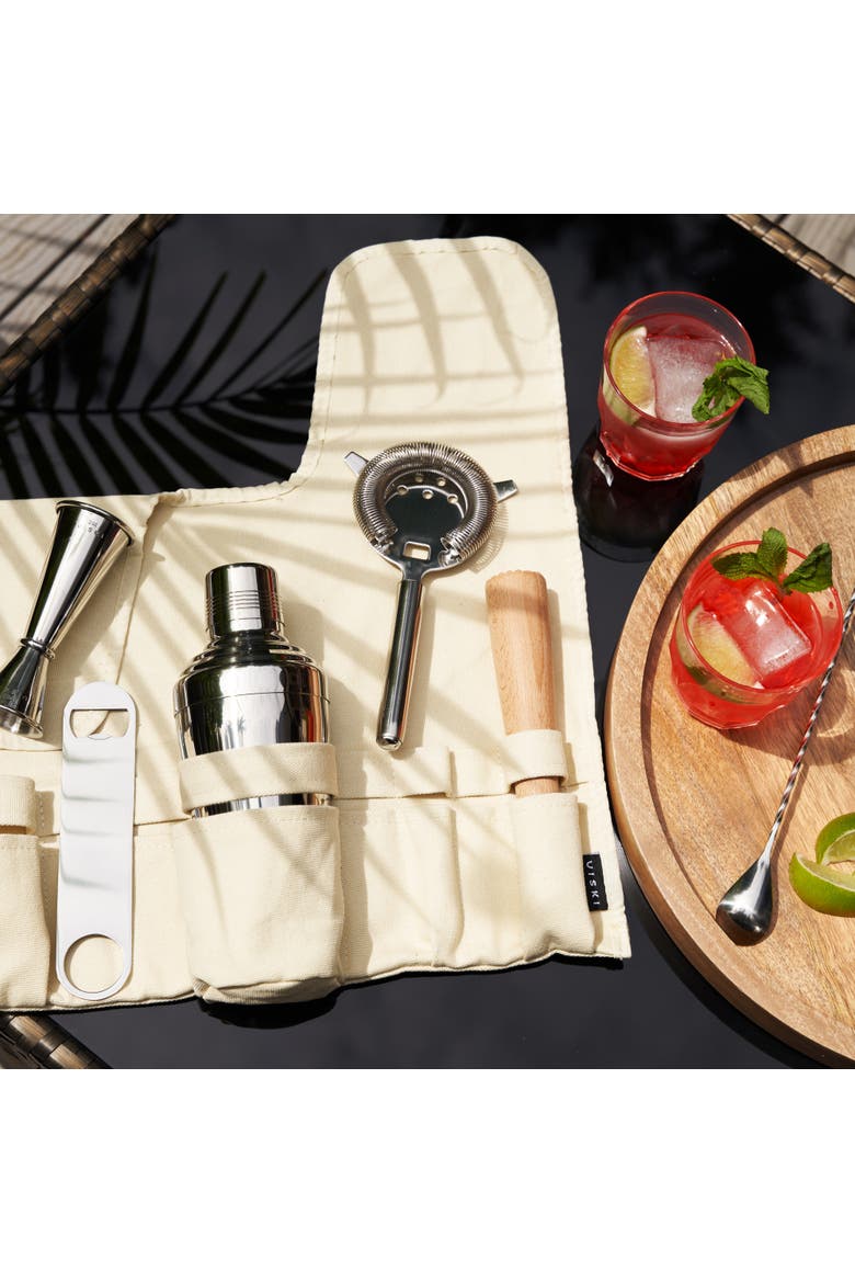 7-Piece Travel Barware Set in Stainless Steel, Alternate, color, Brown