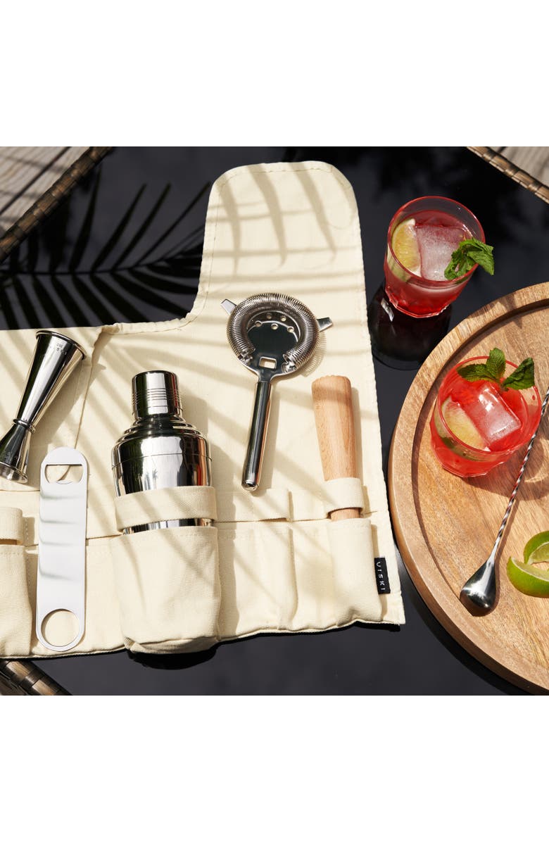 Viski 7-Piece Travel Barware Set in Stainless Steel, Alternate, color, Brown
