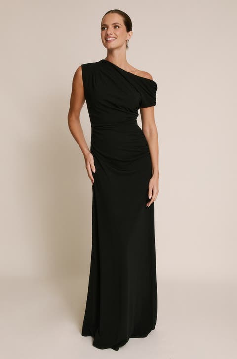 Slash Neck Draped Bridesmaid Dress