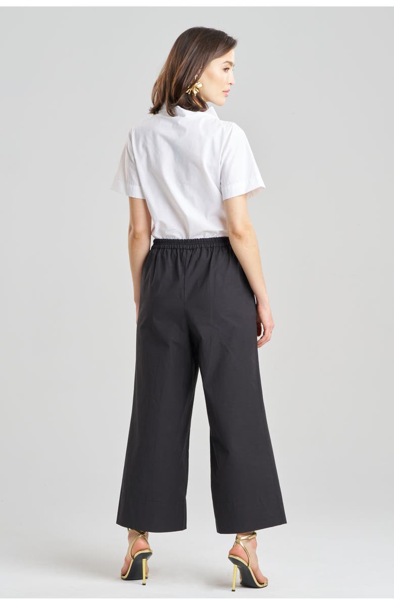 Natori Techno Poplin Cropped Pants With Embroidery, Alternate, color, Black