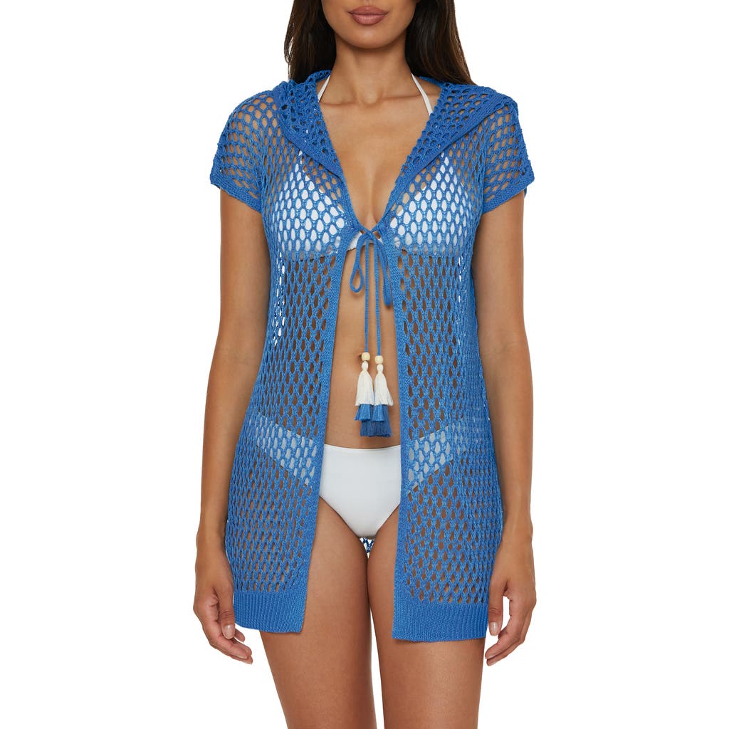 Lucky Brand Morro Hooded Fishnet Cover-up Tunic In Blue