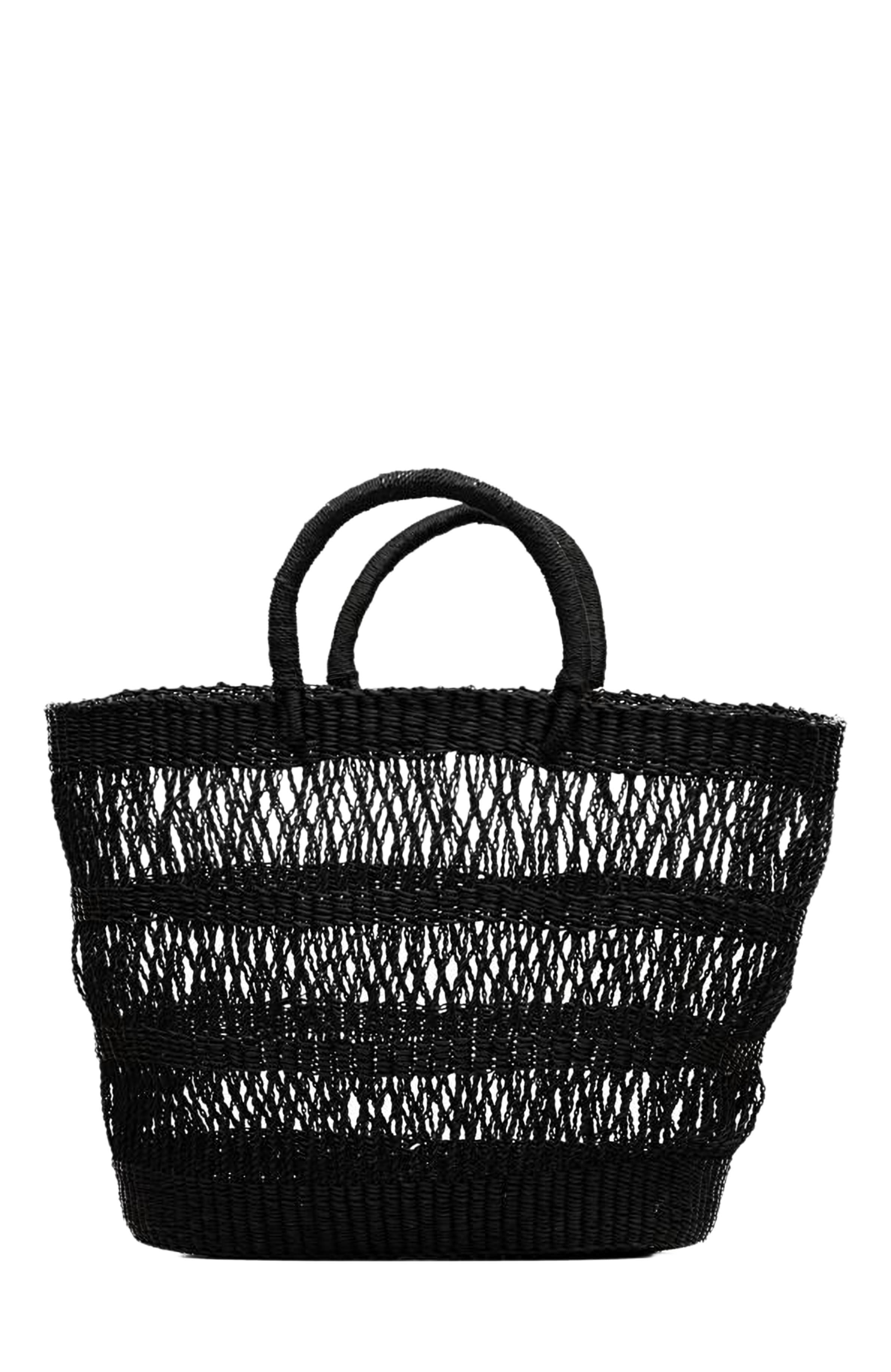 indego africa Large Open Weave Bolga Tote, Main, color, Black
