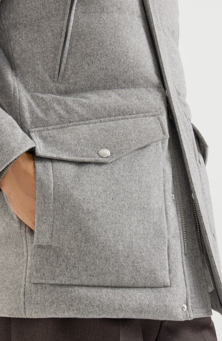Brunello Cucinelli Bonded wool flannel down parka with detachable hood, Alternate, color, Light Grey