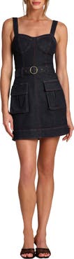 Avec Les Filles Belted Sleeveless Utility Denim Minidress
