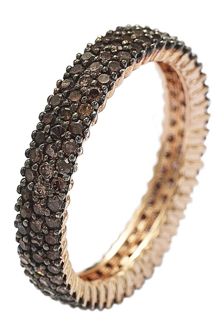 14K Rose Gold Plated Micro-Pave Brown CZ Eternity Band Ring, Alternate, color, BROWN