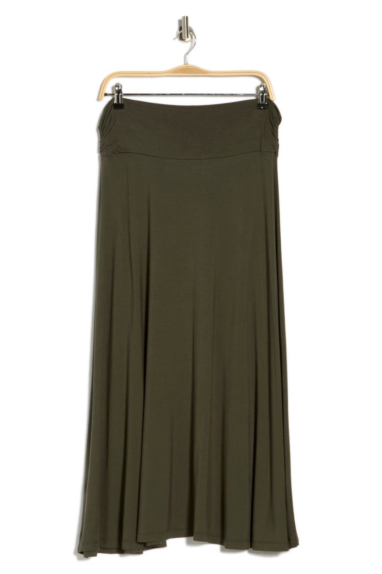 Foldover Waist Midi Skirt, Alternate, color, OLIVE