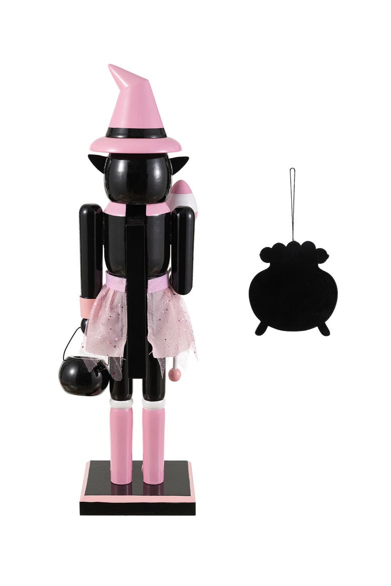Halloween Wooden Black Cat Nutcracker with Pumpkin Ornament, Alternate, color, Pink