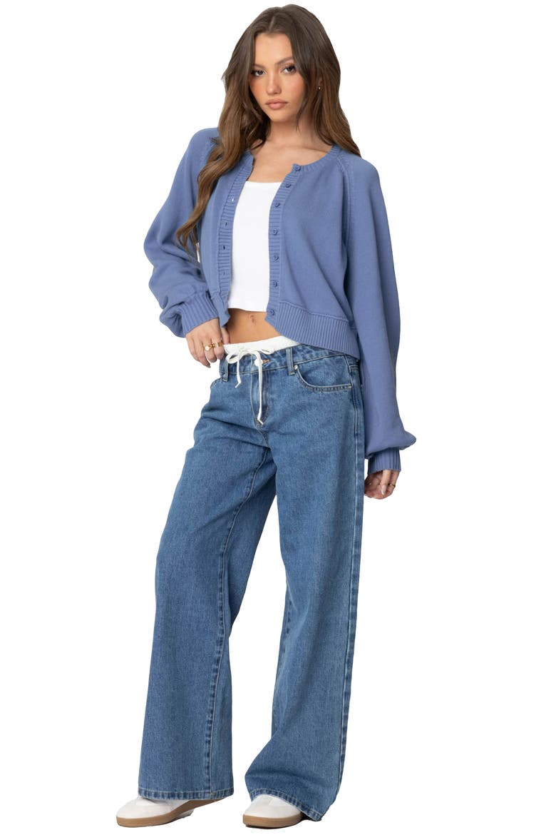 Sammi Balloon Sleeve Cotton Crop Cardigan, Alternate, color, BLUE