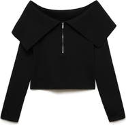 MANGO Off the Shoulder Zip Front Cardigan