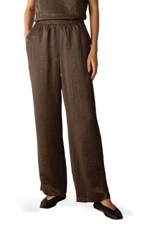 Crinkle Satin Straight Leg Pants
