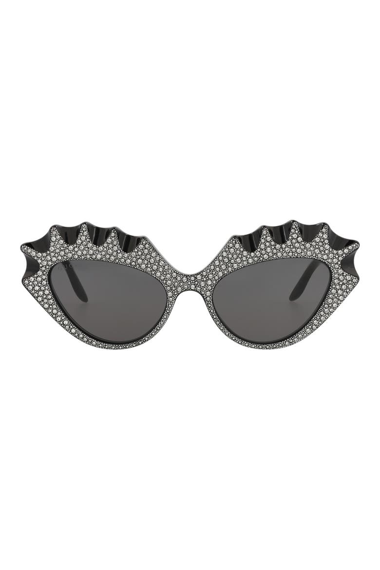 52mm Crystal Pavé Cat Eye Sunglasses, Main, color, BLACK BLACK GREY