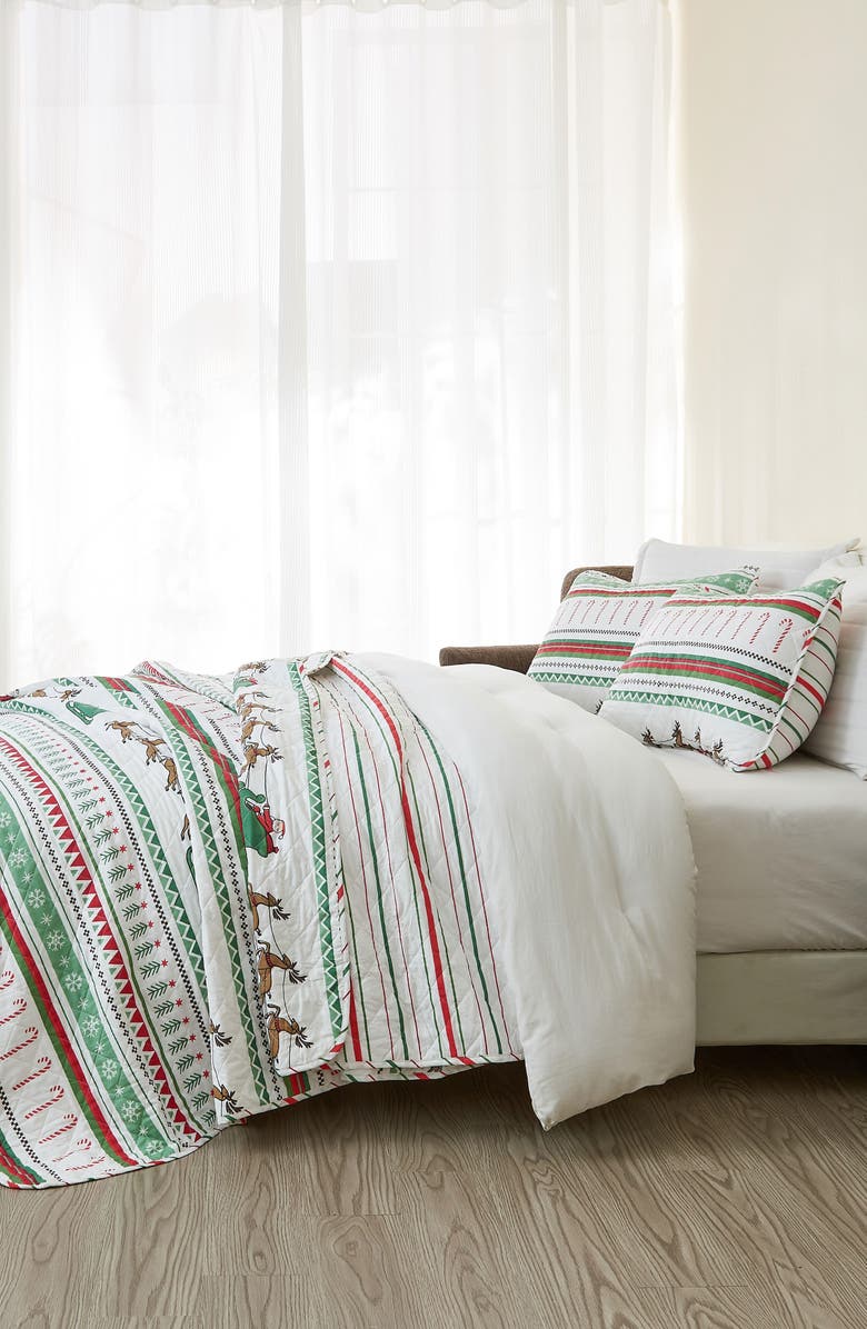 Woven & Weft Winter Holiday Microfiber Quilt Set, Alternate, color, Festive Stripes