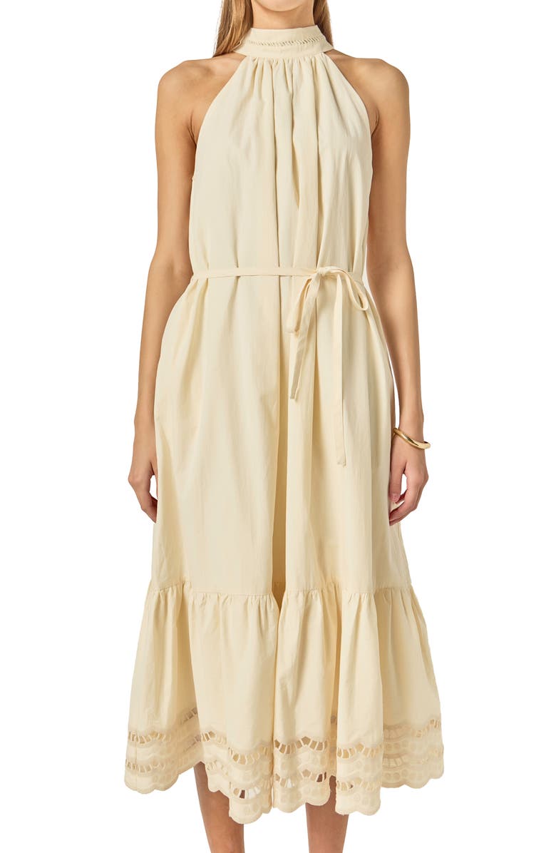 English Factory Embroidered Cotton Poplin Halter Dress, Alternate, color, Cream